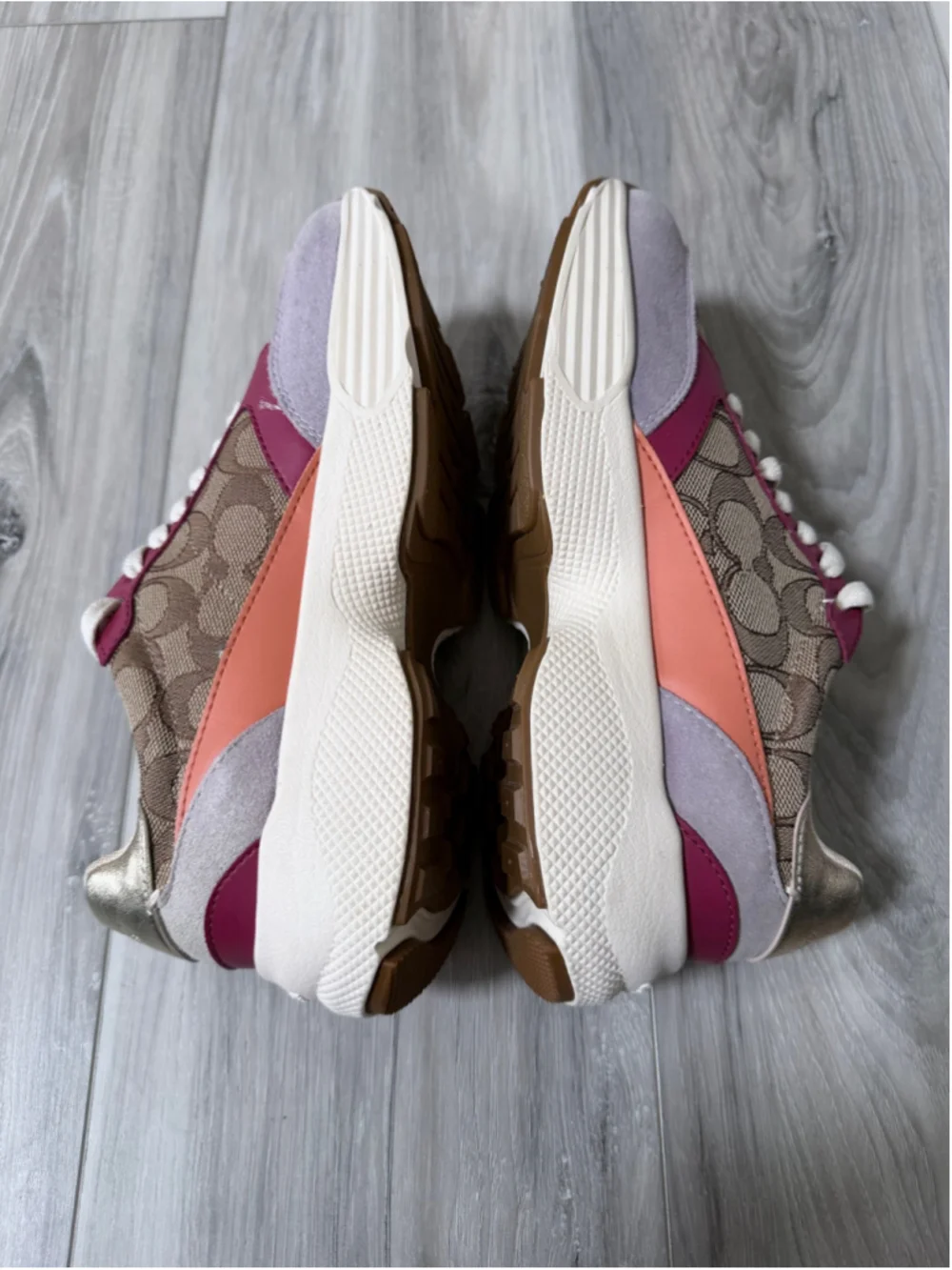 Coach C000 Women’s 7.5 Signature Canvas Suede Multicolor Platform Sneakers